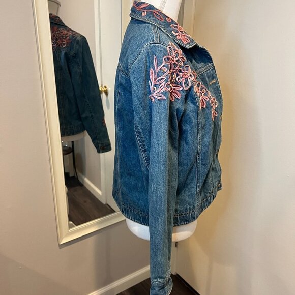 Coldwater Creek Soutache Rose Pink Floral Embroidered Jean Jacket, Size Small - Picture 8 of 14